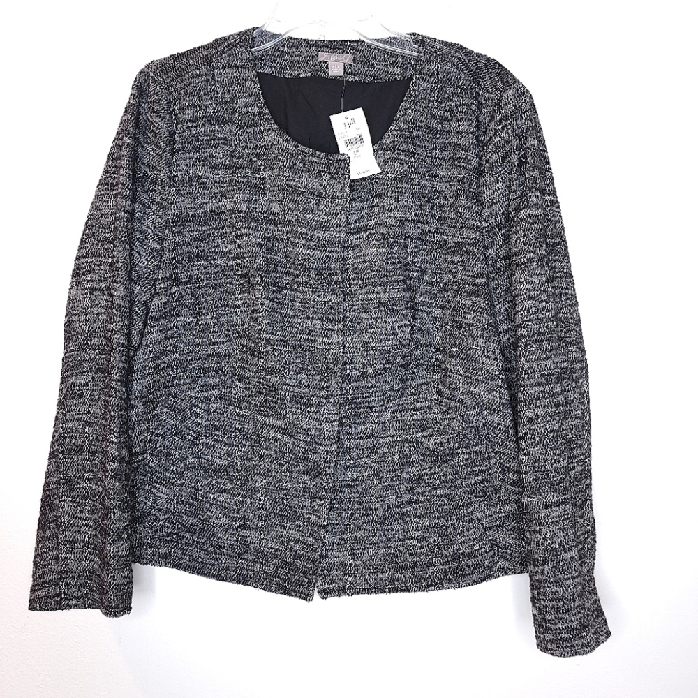 NEW j jill women's large petite snap button jacket gray blac blazer suit